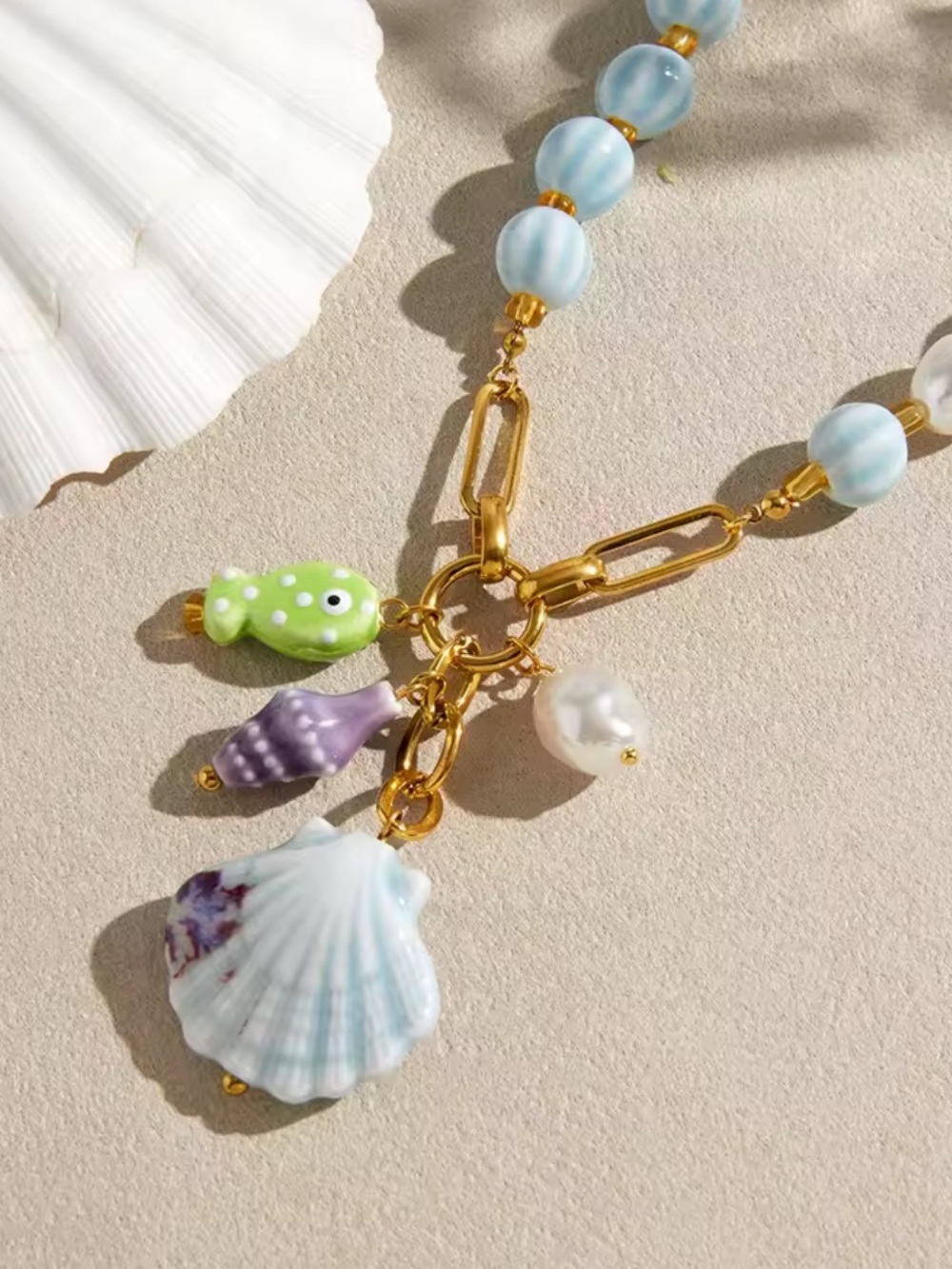 Beach Babes Pastel Beaded Shell Charm Necklace - Picture 3 of 13